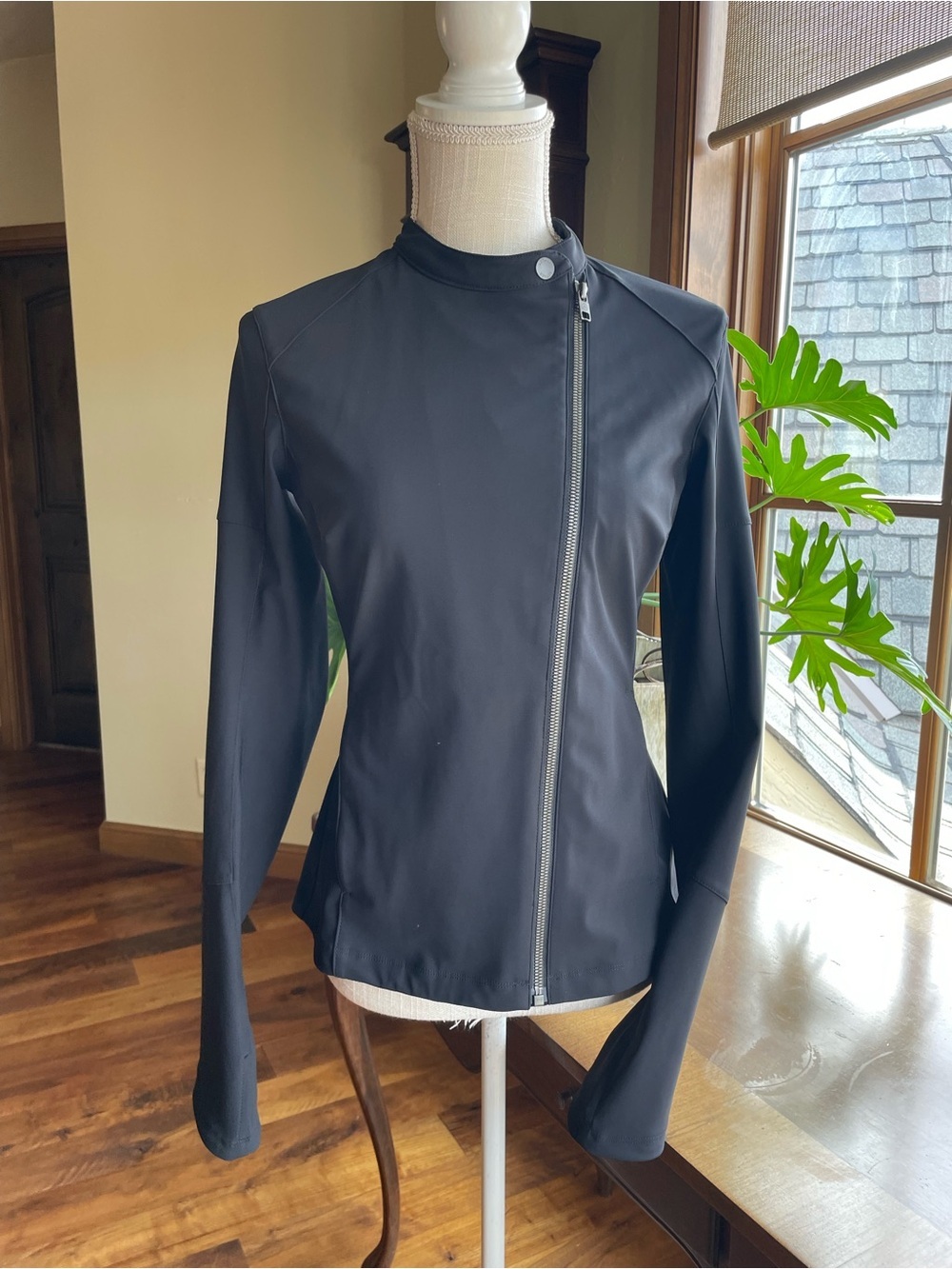 Aether Black Slim Asymmetrical Zip Performance Jacket Small